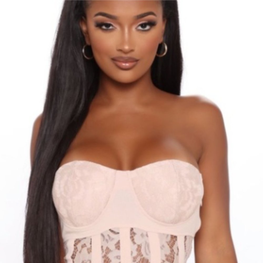 Beautiful Haute Monde Nude Corset Lace Bodysuit